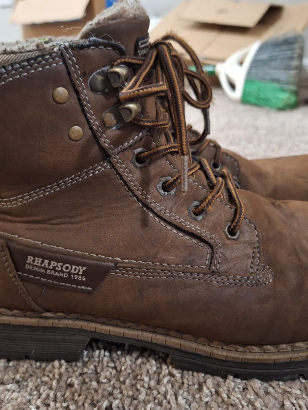 Rhapsody Men's Tan Leather Lace-Up Boots with Shearling Lining